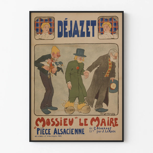 Vintage Alsatian Wall Decoration Poster Déjazet Mossieu le Maire