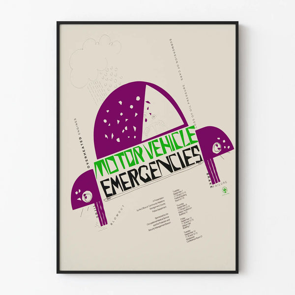 Preventive poster on emergencies related to motorized vehicles