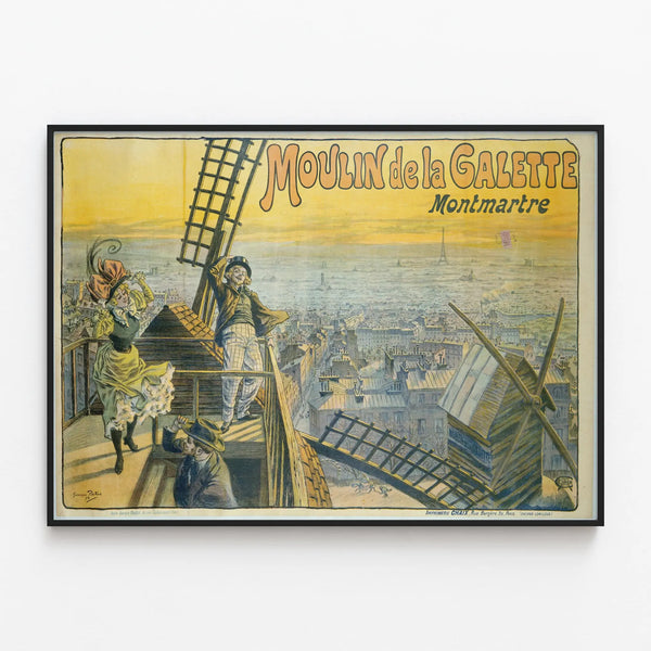 Vintage Poster of the Moulin de la Galette in Montmartre – Parisian Wall Decoration — framed artwork on a wall