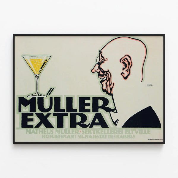 Vintage Muller Extra poster for wall decoration — framed artwork on a wall