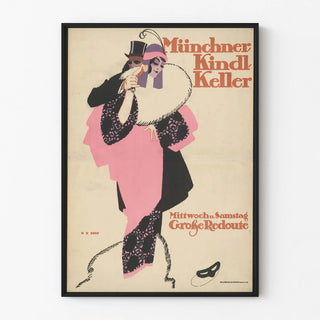 Vintage Münchner Kindl Poster in Pink and Black
