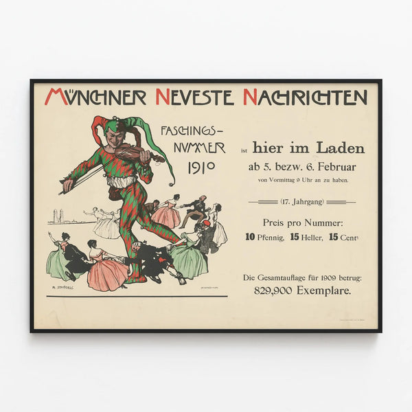Vintage poster Münchner Neueste Nachrichten 1910 - Festive wall decoration — framed artwork on a wall