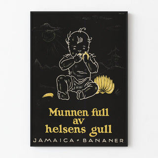 Vintage poster of a baby eating a Jamaican banana