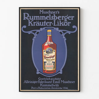 Vintage poster of Muschner's Rummelsberger herbal liqueur