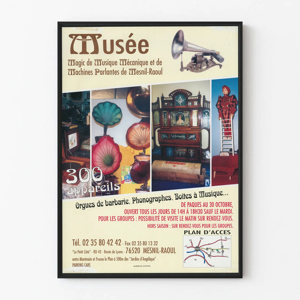 Vintage wall decoration poster of the mechanical music museum and talking machines