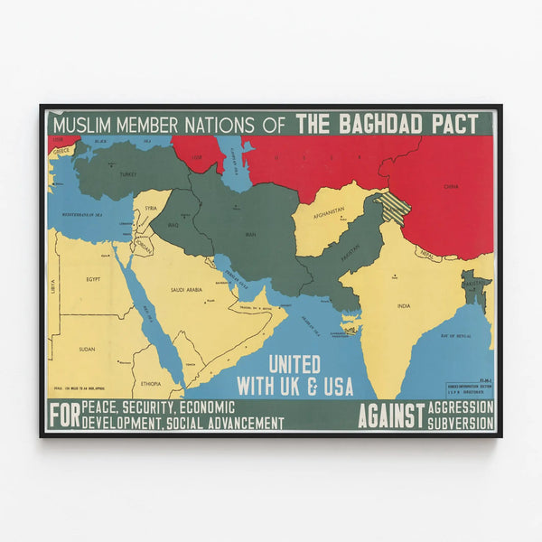 Wall Poster of the Map of Muslim Nations of the Baghdad Pact — framed artwork on a wall