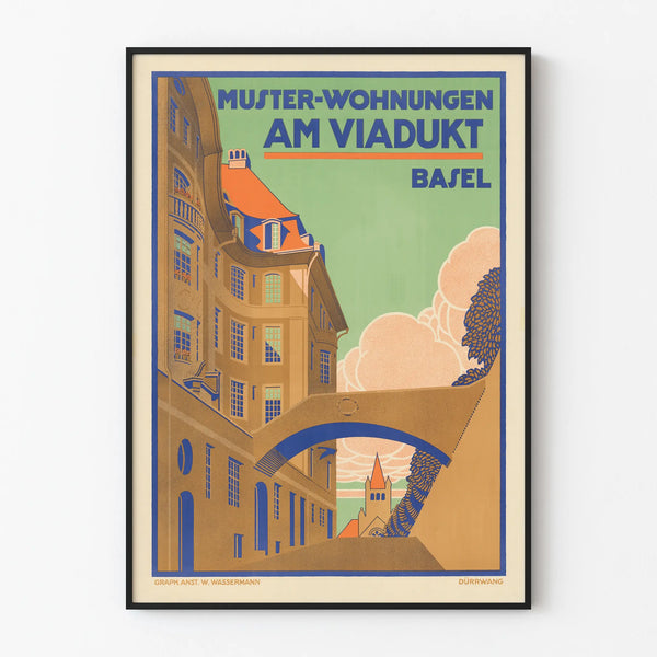 Vintage poster Muster-Wohnungen am Viadukt Basel for wall decoration