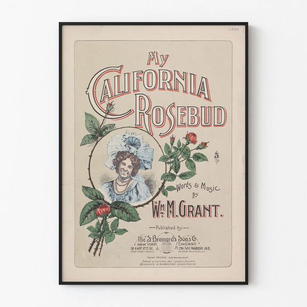 Vintage poster My California Rosebud, floral wall decoration