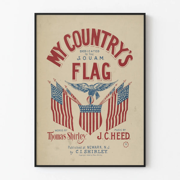 Vintage poster My Country's Flag with American flags and eagle