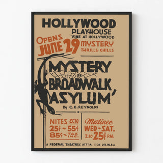 Vintage poster Mystery of Broadwalk Asylum Hollywood Playhouse