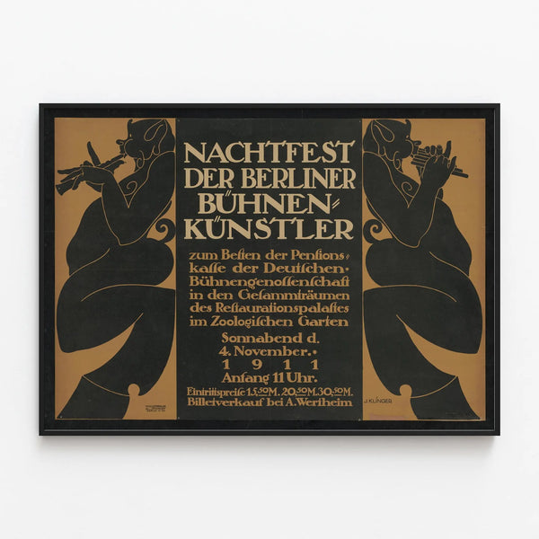 Vintage Poster Nachtfest Berlin Stage Artists 1911 - Artistic Wall Decoration — framed artwork on a wall