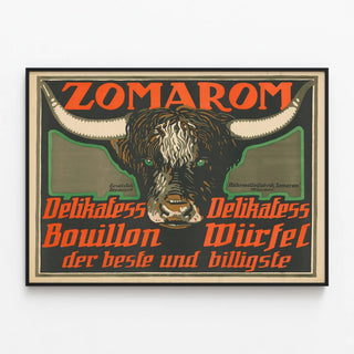 Vintage Poster Zomarom Bouillon Delicacy — framed artwork on a wall