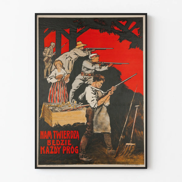 Vintage resistance poster with soldiers and civilians