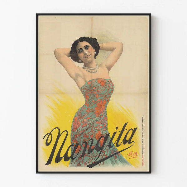 Vintage poster Nangita woman in floral dress Art Deco