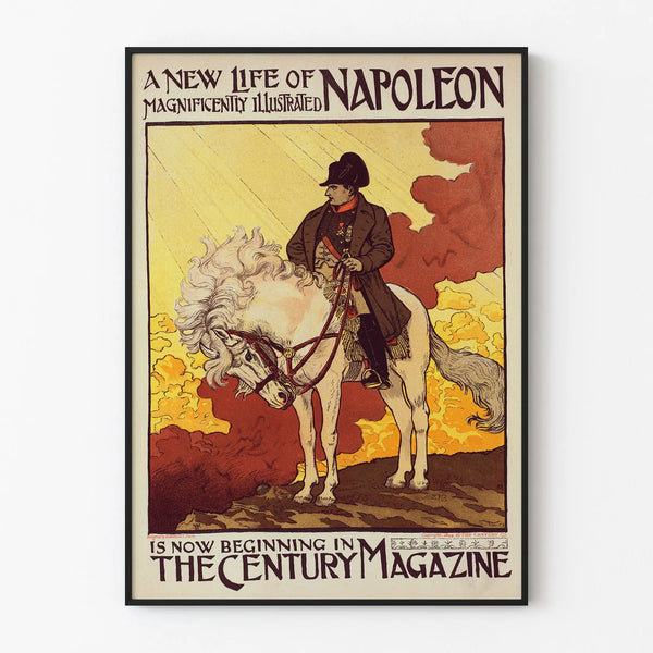 Vintage illustrated poster of Napoleon on horseback