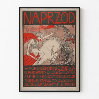 Vintage Poster Naprzod - Knight and Dragon in Red and Black