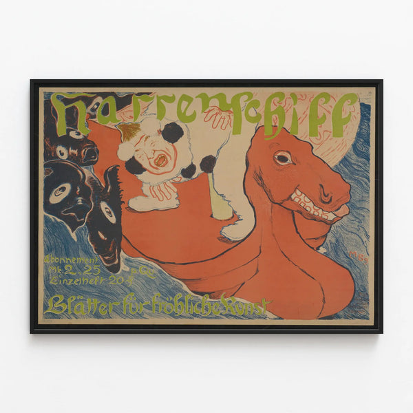 Decorative Poster Narrenschiff with Expressionist Design — framed artwork on a wall