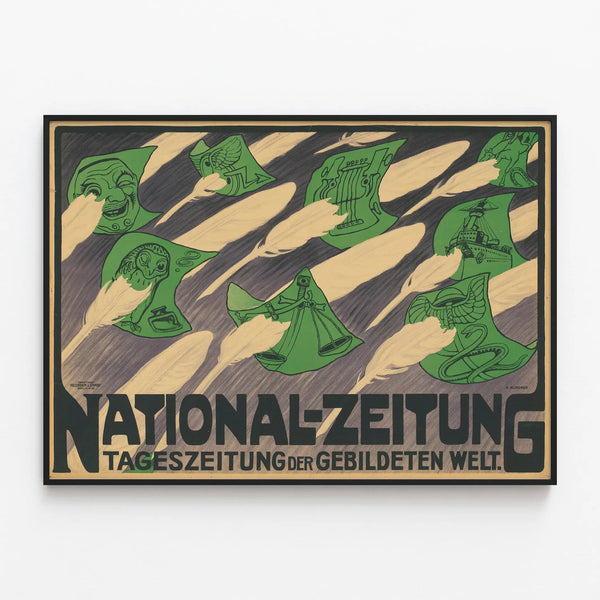 Vintage National Zeitung Poster for Original Wall Decoration — framed artwork on a wall