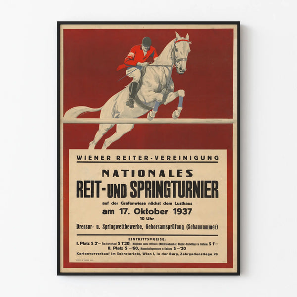 Vintage poster of a show jumping equestrian competition 1937