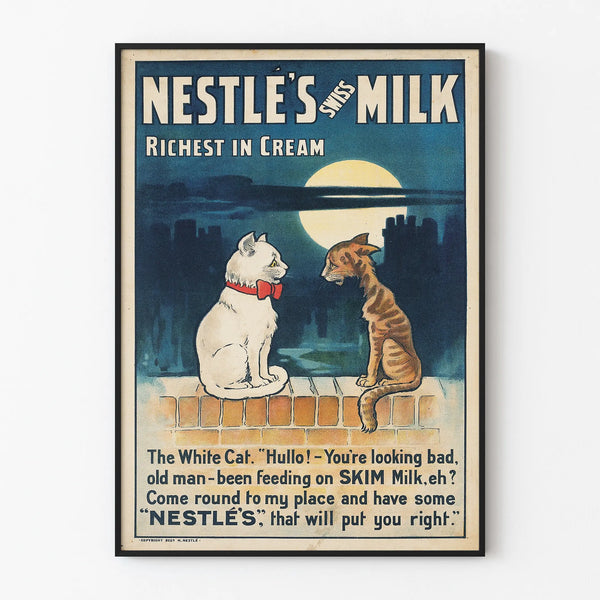 Vintage Nestlé's Swiss Milk poster wall decoration cat