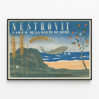 Vintage Nestrovit ABCD Baby Health Poster — framed artwork on a wall