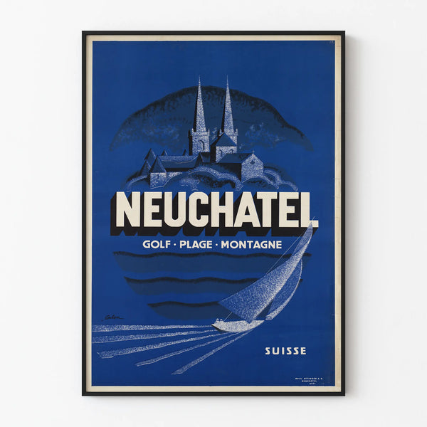 Vintage poster of Neuchâtel - Golf, Beach, Mountain in Switzerland