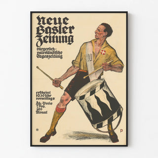 Vintage Poster Neue Basler Zeitung - Illustration of a Tambourine Player