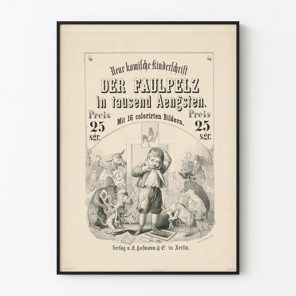 Vintage German children's poster "Der Faulpelz" for wall decoration