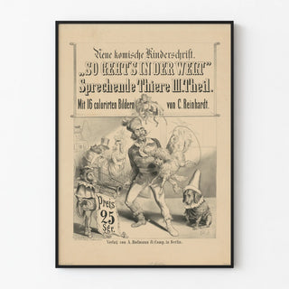 Vintage German poster of talking animals and costumed characters