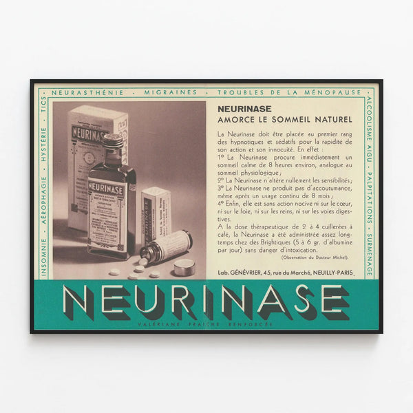 Vintage Poster Neurinase - Retro Pharmacy Wall Decoration — framed artwork on a wall