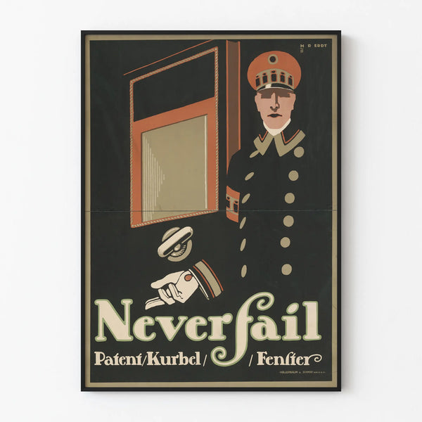 Vintage poster Neverfail Patent Kurbel Fenfter for wall decoration