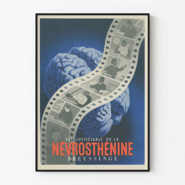 Vintage poster Névrosthénie illustration of brain and photographic negatives