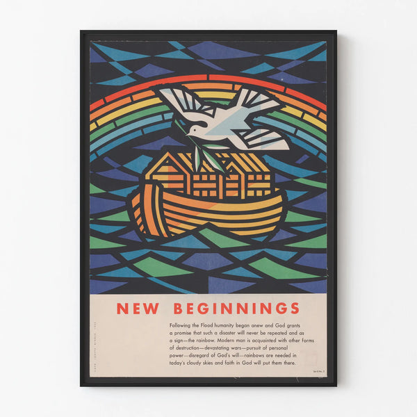 Decorative Poster New Beginnings with Dove, Rainbow, and Arch