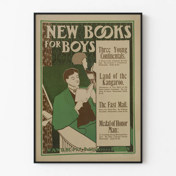 Vintage poster New Books for Boys - Retro literary wall decoration