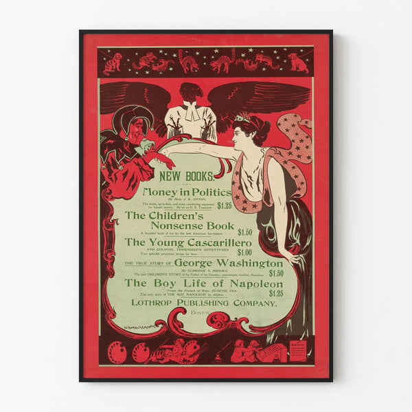 Vintage New Books Poster for Literary Wall Decoration
