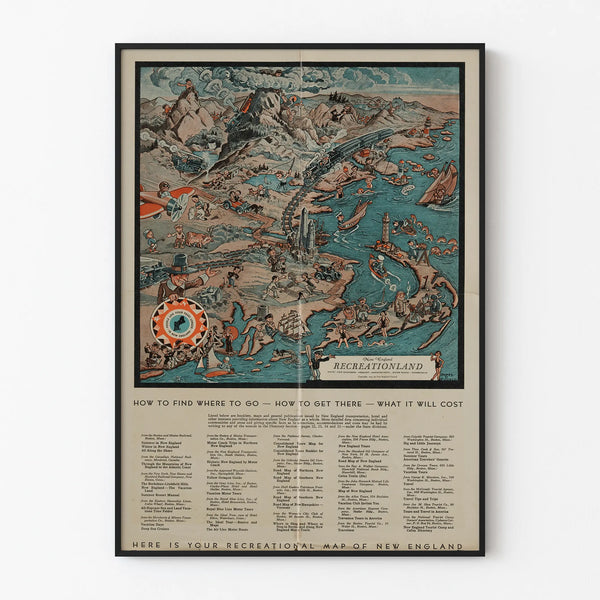 Vintage Poster of New England Recreation Map, United States
