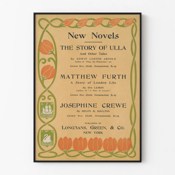 Vintage poster New Novels wall decoration antique books