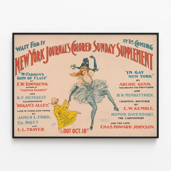 Vintage Poster New York Journal Colored Sunday Supplement — framed artwork on a wall