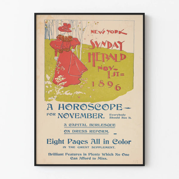 Vintage poster New York Sunday Herald 1896 - Retro wall decoration