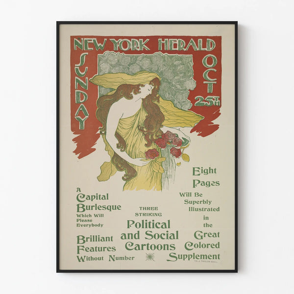 Vintage New York Herald Sunday 25 October Poster - Retro Wall Decoration
