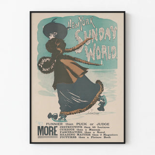 Vintage New York Sunday World Poster - Ice Skating Illustration