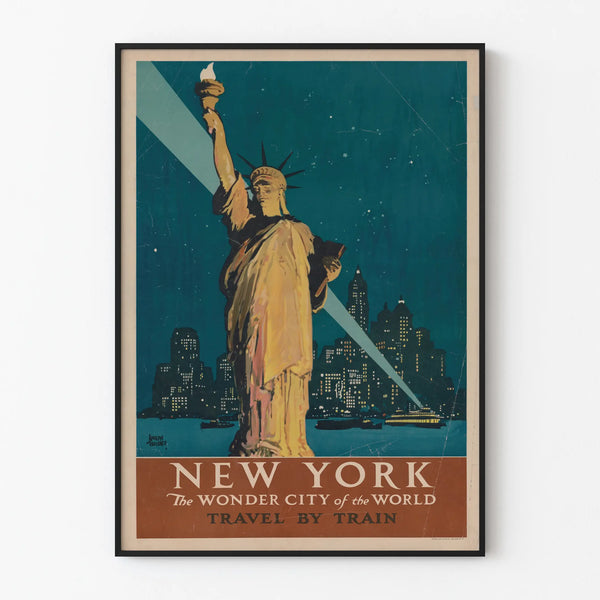 Vintage Poster of the New York Skyline and Statue of Liberty