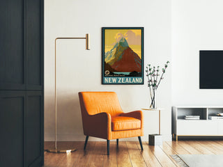Vintage Poster of Mont Mitre Peak at Milford Sound, New Zealand