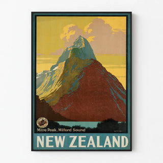 Vintage Poster of Mont Mitre Peak at Milford Sound, New Zealand