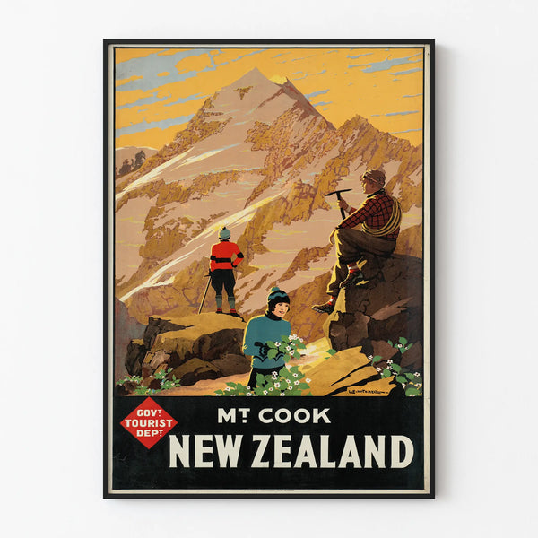 Vintage Poster of Mount Cook, New Zealand, Wall Decoration