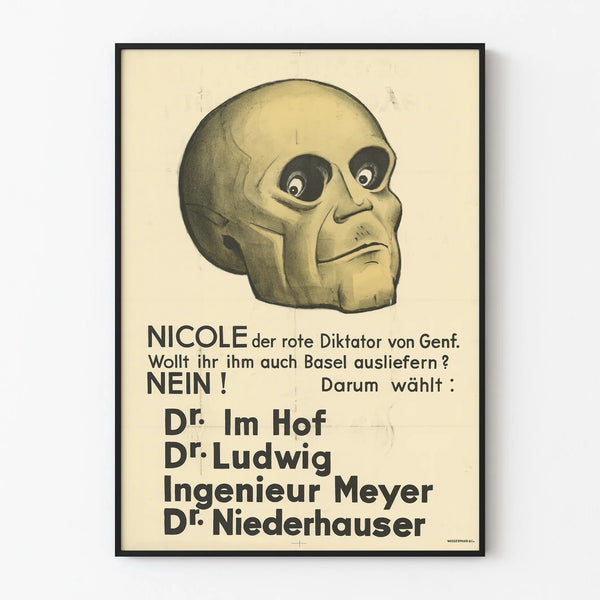 Vintage German political poster caricature of a skull