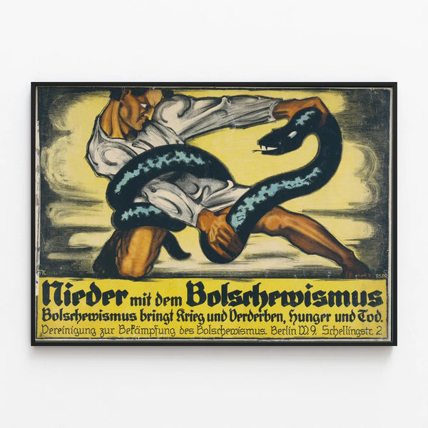 Anti-Bolshevism Propaganda Poster - Vintage Wall Decoration — framed artwork on a wall