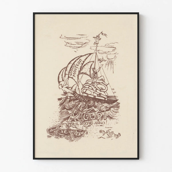 Vintage poster of the sailing ship 'Speranza' with New Year message