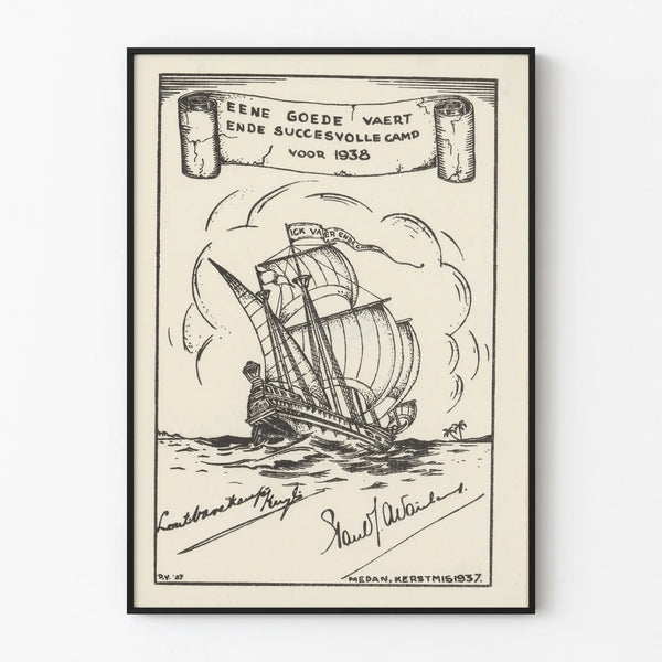 Vintage 1938 New Year Poster of an Old Ship at Sea Artem Legrand