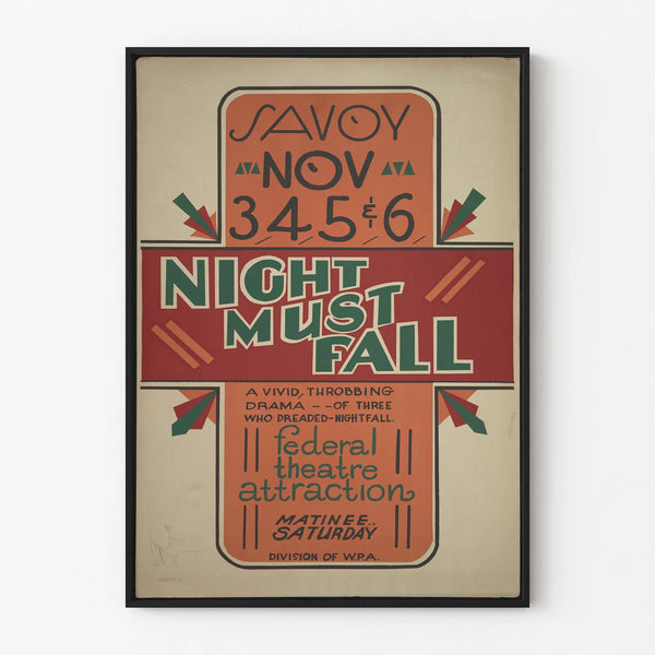 Poster Theatre Night Must Fall - Vintage Wall Decoration